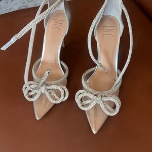 INC International Concepts Women's Silver Heels with Embellished Bow